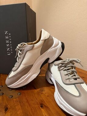 Unseen Women's Athletic Sneakers in White and Taupe
